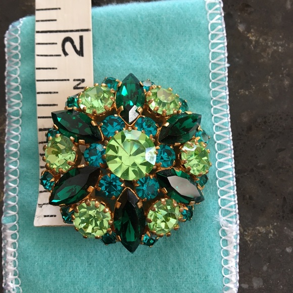 Vintage GREEN Austrian Crystal Brooch Pin Pendant - Picture 10 of 10